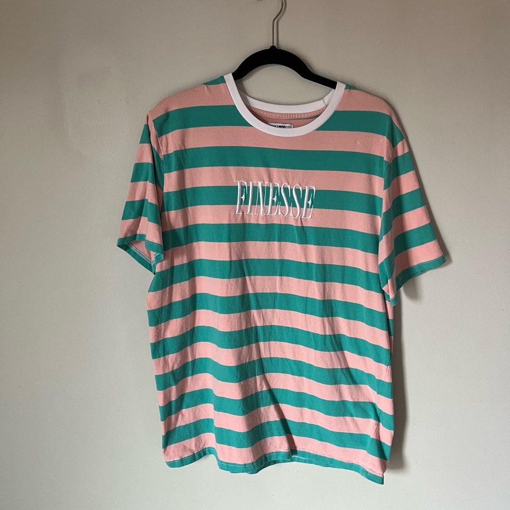 Finesse Green and Pink Striped Men's Shirt